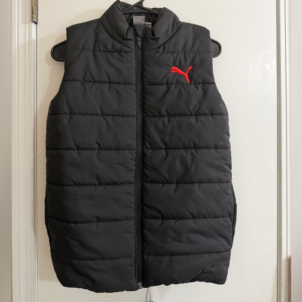 Boys Puma Black Quilted Vest with Red Emblem (puffer style)